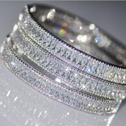 2020 Trendy Baguette cut AAAAA cz Bangle White Gold Filled Party Engagement bangles Bracelets for women men wedding accessaries
