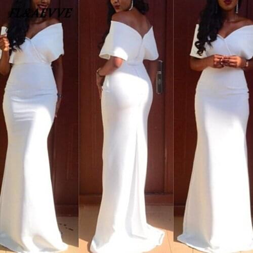 In Stock White Bridesmaids Dresses Mermaid Beautiful Off the Shoudler Simple Dresses for Wedding Party Bridesmaids Dress