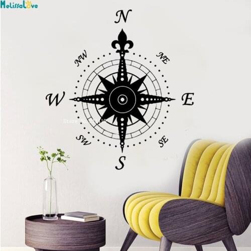 Vinyl Wall Decal Compass Nautical Ornament Marine Science Traveling Cool Abstract Modern Beach Art Home Decor Removable YT1391