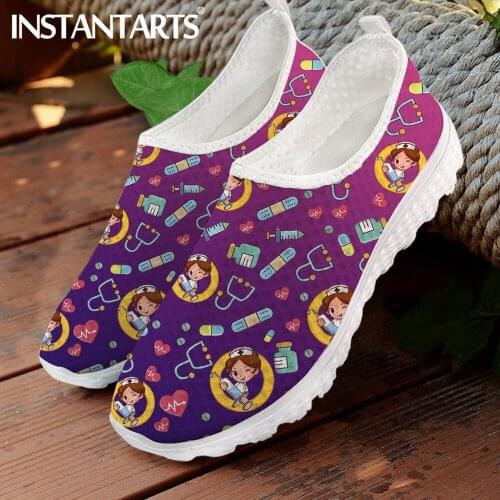INSTANTARTS Casual Mesh Sneaker Nursing Shoes Gradient Cartoon Nurse Doctor Designer Flats Slip On Loafers Zapatillas Mujer 2021
