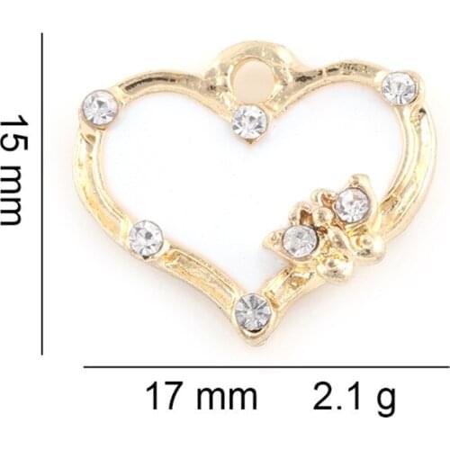 15*17mm 20PCS Alloy Metal Charms Crystal Heart Pendant For Handmade Bracelet Jewelry Findings