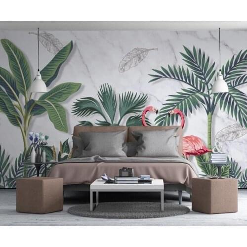 Customized 3D mural wallpaper European creative hand-painted tropical lovers flamingo mural background wall decoration painting