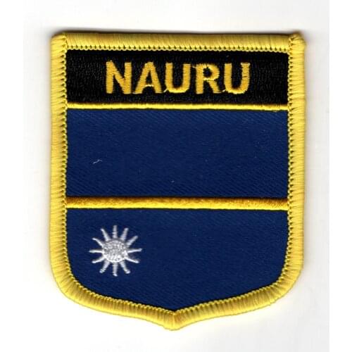 LOTS 5PCS Nauru Shiled Shape National Flag embroidered Tactical patch Badge Iron on Sew on / HOOK backing 7 x 6cm