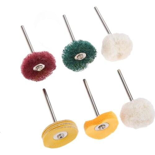 6 Pcs 3mm Polisher Buffer Wheel Accessories Grinding Polishing Wheel Buffing Pad Grinder Brush & 3mm Shank for Rotary Drill Bit