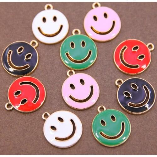 6Pcs Colorful Enamel Big Smiley Face Necklace Pendant Earring Charm for Bracelets Jewelry Making Simple Round Pendants