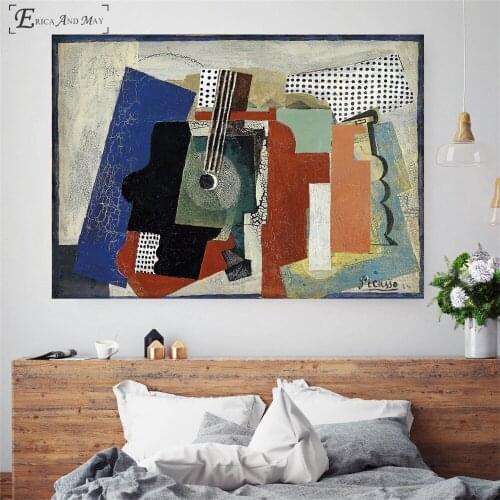 Surreal Guitar Splice Abstract Vintage Poster Prints Oil Painting On Canvas Wall Art Murals Pictures For Living Room Decoration