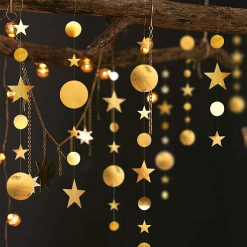 Metable 52 Fts Gold Twinkle Little Star Party Garlands Kit Metallic Matt Gross Big Paper Circle Bunting Banner for wedding Decor