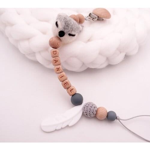 Free Personalized Name Pacifier Clip Adorable Fox Head Chupetero Dummy Holder Silicone Wood Customized Speenkoord Infant Teether