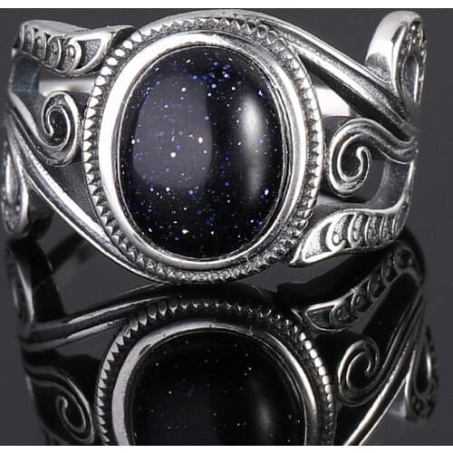 Nasiya Vintage Finger Rings For Women 925 Sterling Silver Jewelry 8x10MM Oval Blue Sandstone Rings Wholesale Party Gift