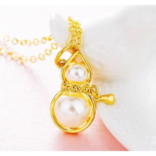 Simulation Gold Pearl Gourd Pendant Necklace Chain Choker Charms Necklace Jewelry Lucky Pearl Gift for Women
