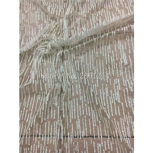 Cream white Beautiful flowers shinning glitter net Lace Fabric Glued Glitter tulle fabric for sexy dress BZL-4.2119