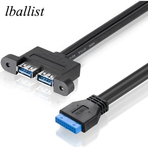 Lballist MotherBoard 20Pin to Dual USB 3.0 Female Cable with Screw Panel Mount