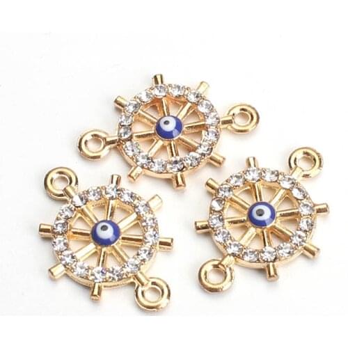 5pcs/lot Shell evil eye anchor connectors gold plated CZ zircon for diy charms necklace pendant jewelry findings making