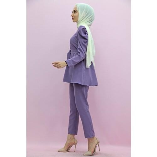 Muslim Women Hijap Dubai Balloon Sleeve Hijab Suit Lilac