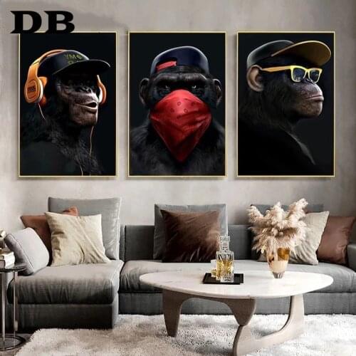Earphone Glasses Gorilla Monkey Funny Poster Art Print Modern Canvas Painting Pop Fashion Wall Picture Living Room Decoration