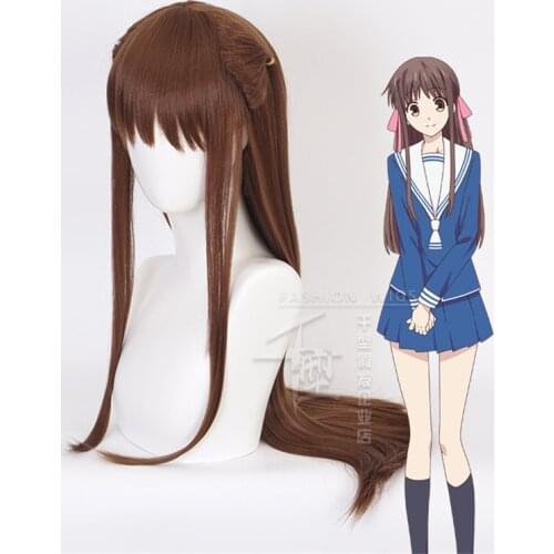 FRUITS BASKET Tohru Honda Cosplay Costume Wigs Long Straight Brown Party Hair Props Lolita girl Halloween Synthetic Hair + Cap