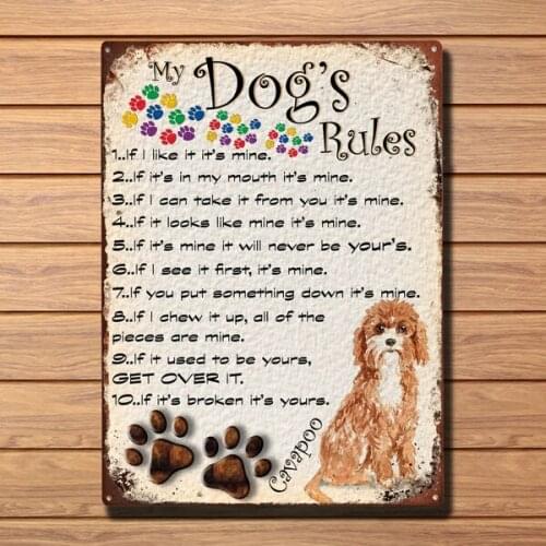My Dogs Rules Retro Style Metal Tin Sign/plaque Cavapoo Theme Retro Vintage Tin Sign Bar Pub Home Metal Poster Wall Art Decor