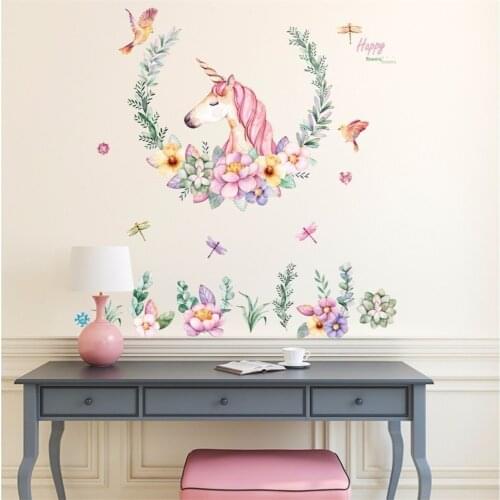 Romantic Unicorn Wall Stickers For Living Room Home Decoration Background Pvc Animal Plane Mural Door Diy Wallpaper Promotion