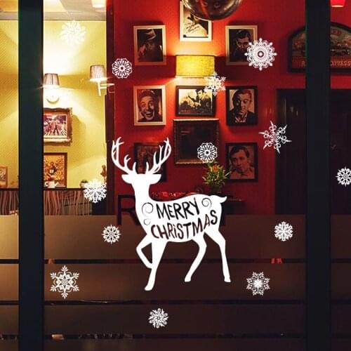Xmas Wall Stickers snowflake Reindeer Shop Window Glass Decor Merry Christmas Decorations For Home Festival Vinyl Mural Decals