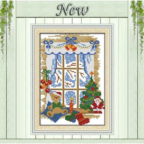 Christmas out of the window Snowy Scenic,Counted print on canvas DMC 14CT 11CT DIY Cross Stitch Needlework kits Embroidery Sets