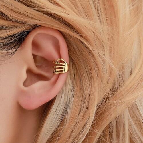 1PC Skeleton Hand Shaped Clip Earrings For Women Unusual Gold Silver Color No Piercing Ear Cuffs Hip Hop Punk Geometric Earrings