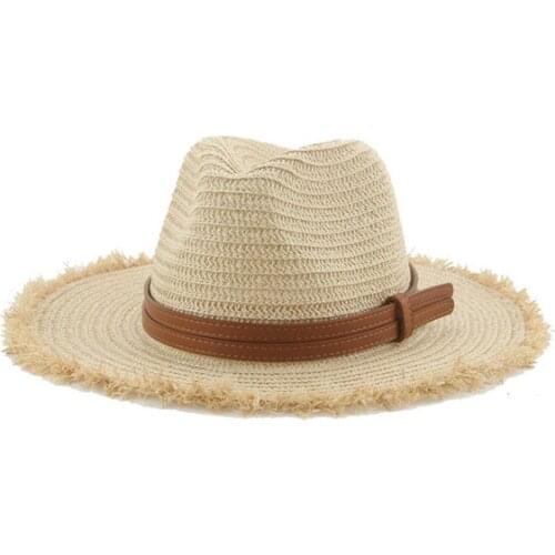 Women hats summer straw hats solid white black khaki panamas outdoor beach sun protection jazz caps fashinable women sun hats