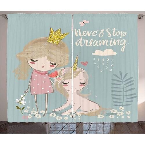 Quote Curtains Little Princess Girl Unicorn Never Stop Dreaming Living Room Bedroom Window Drape Home Decor