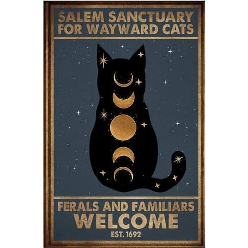 Salem Sanctuary for Wayward Cats Ferals and Familiars Poster Retro Tin Sign Sign for Street Garage Family Cafe Bar People Cave