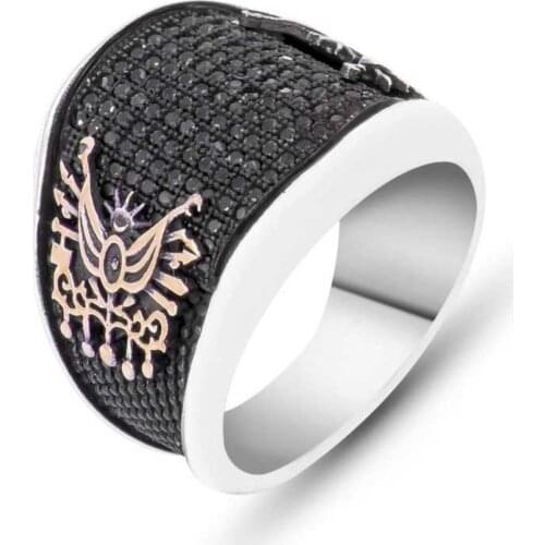 Tevuli 925 Sterling Silver Cubic Zirconia Ottoman Crested Male Ring