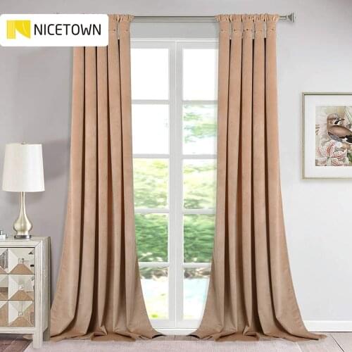 Thick Room Darkening Noise Reducing Gold Velvet Curtain Luxury Heavy Velvet Drape with Twist Tab Top for Bedroom Window Covering