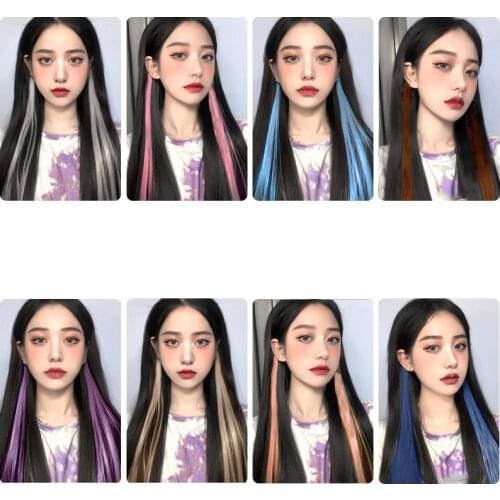 MANWEI Two Clip In One Pieces Hair Extensions Straight Ombre Gray Blue Pink Extension Hair Women Synthetic False Fake Hair