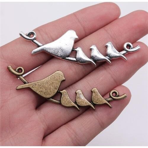WYSIWYG 3pcs 66x17mm Charms Birds Branch Connector Pendants Bird For Jewelry Making Pendants Bird Branch