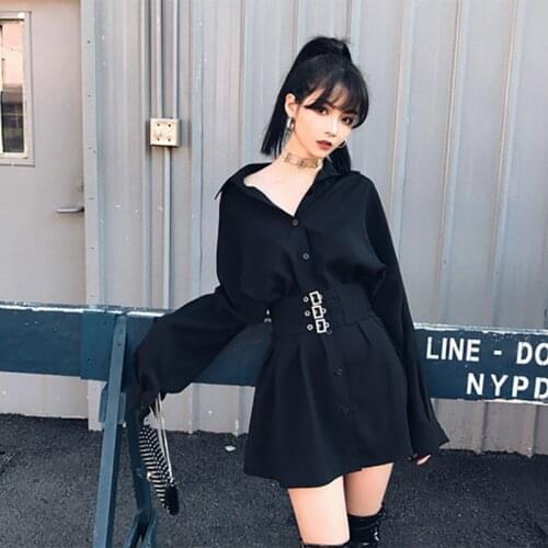 Spring and Autumn Wear Two Ways of Wearing Big Skinny Metal Button Waist Seal Shirt Women Dark Wind Shirt Women Retro Clothing