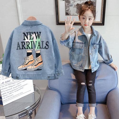 4-11T Spring Girl Clothing Children Jeans Girls Denim Coat Kids Cartoon Printed Girls Jeans Jackets Children Clothing Outerwear