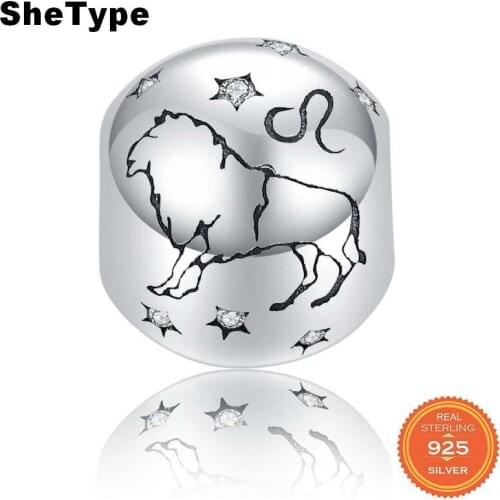 2.8g Water Sign Constellation Round Beads for Women Jewelry Making Leo Clear Star Charm 925 Solid Sterling Silver