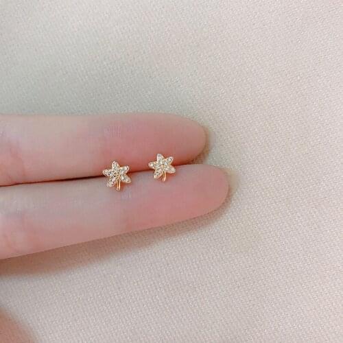 925 Sterling Silver New Woman Fashion Jewelry High Quality Full Crystal Zircon Leaf Heart Small Exquisite Mini Stud Earrings