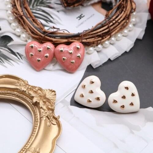 Trendy Enamel Heart Love Earrings Stud Vintage Temperament Party Birthday For Women Gifts Jewelry