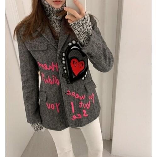 Blazer Women Wool Vadim Suits Casual Suit Thick Blazer Mujer 2020 New Retro Heavy Industry Embroidery Office Lady Collar Sleeve