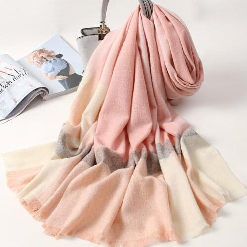 Women Wool Scarf Winter Shawls and Wraps Pashmina Warm Vintage Scarves for Ladies Stole Striped Cashmere Scarf Echarpe Femme