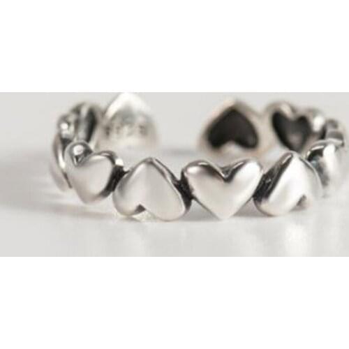 Quality Real 925 Sterling Silver Hearts Ring for Women Vintage Wedding Engagement Love Wedding Ring