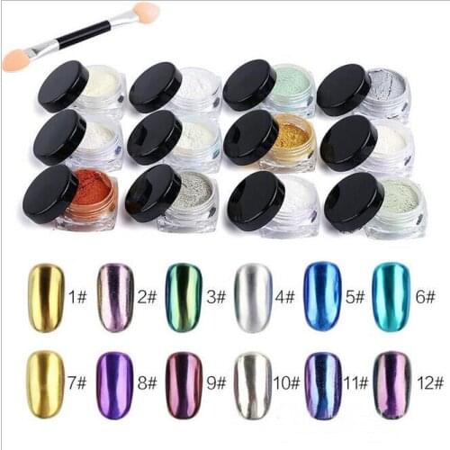 2016 New 12 Pcs 2g DIY Shinning Chrome Mirror Powder Nail 12 Colors Metal Nail Art Tips camelleon Decoration Pigment Glitters