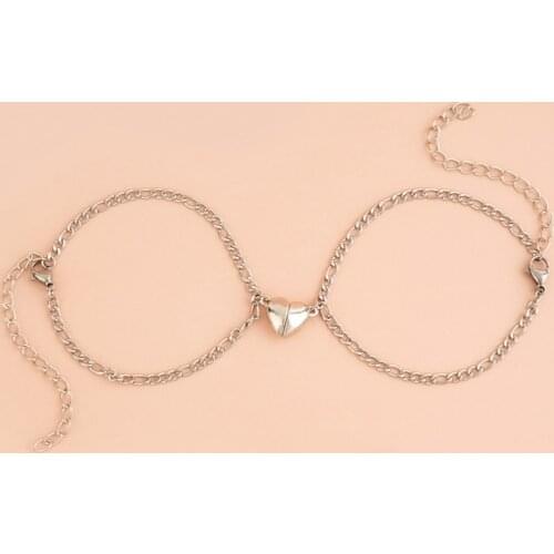 2Pcs/Set Heart Shaped Magnet Attraction Bracelet For Couples Stainless Steel Cuba Chain mens And womens Charm Jewelry Gifts