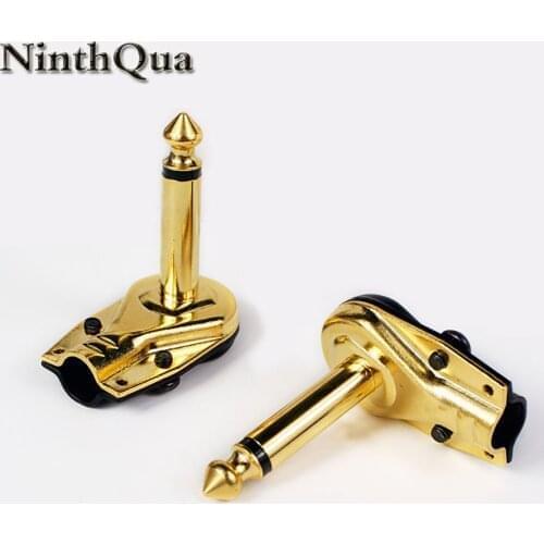 20pcs Brass Gold Plated 6.35 mm Mono 2Pole Jack 90Degree Right Angle L Type Plug 6.35mm Guitar Phono Pancake 1/4 Inch Connector