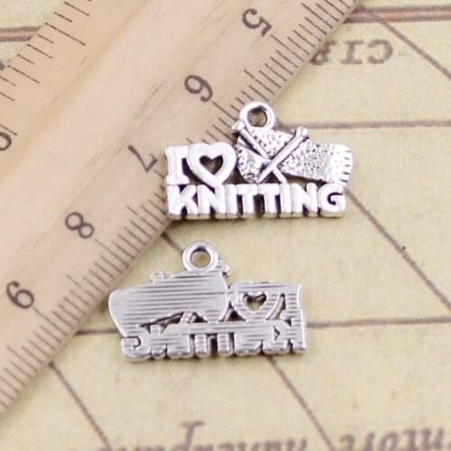 20pcs Charms I Love Knitting 20x12mm Tibetan Silver Color Pendants Antique Jewelry Making DIY Handmade Craft