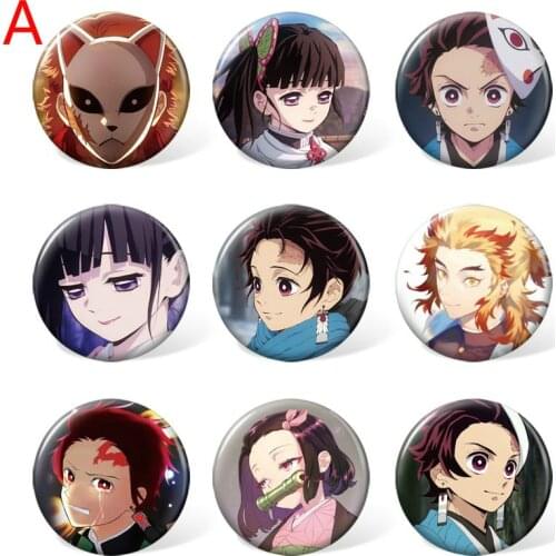 9pcs 58mm Demon Slayer Cartoon Badge Anime Kamado Tanjirou Brooch Pin