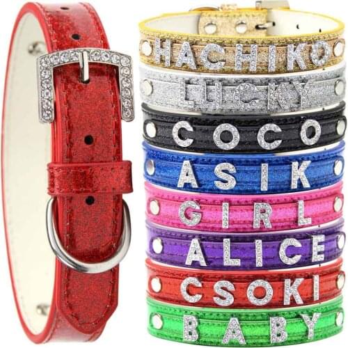 Dog Accessories Pet Puppy Cat Collar Rhinestone Small Dogs Collar Custom Necklace Free NamePersonalized Collars