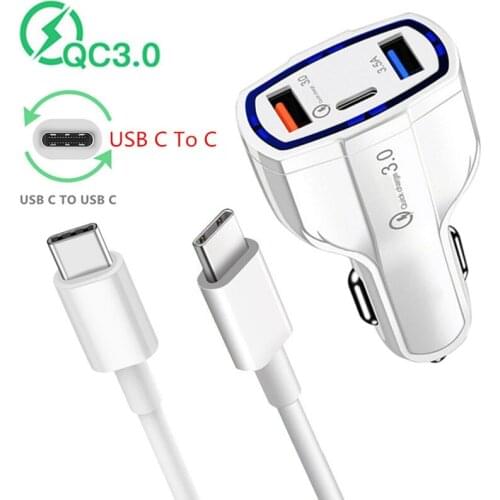 For Xiaomi Mi A3 9 10T Note 10 lite NOKIA 7.2 3.4 Vivo iQOO Z1 5G Phone Charge QC 3.0 Car Charger PD Fast Type C To USB C Cable