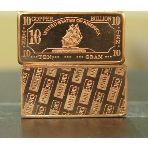 C91 Copper Bullion Mint United States Of America 10 Gram Replica Iron Ship Bar Collectionr Xmas Gift Souvenir C91