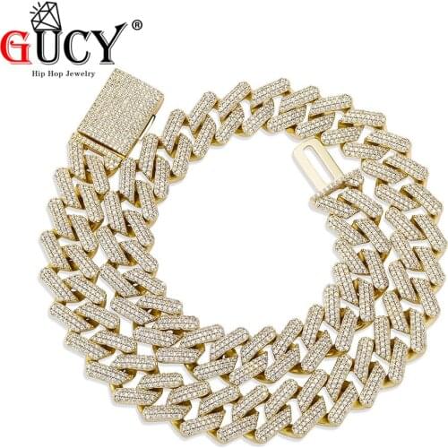 GUCY Fashion High Quality 16mm Cuban Chain Necklace With Box Clasp Iced Out Micro Pave Cubic Zirconia Hip Hop Heavy Jewelry Gift