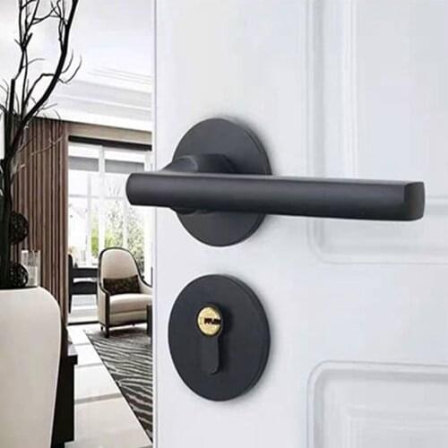 Door Handle Black Space Aluminum Door Handle Indoor / Bedroom Door Lock Split Mute Door Lock, Door Hardware